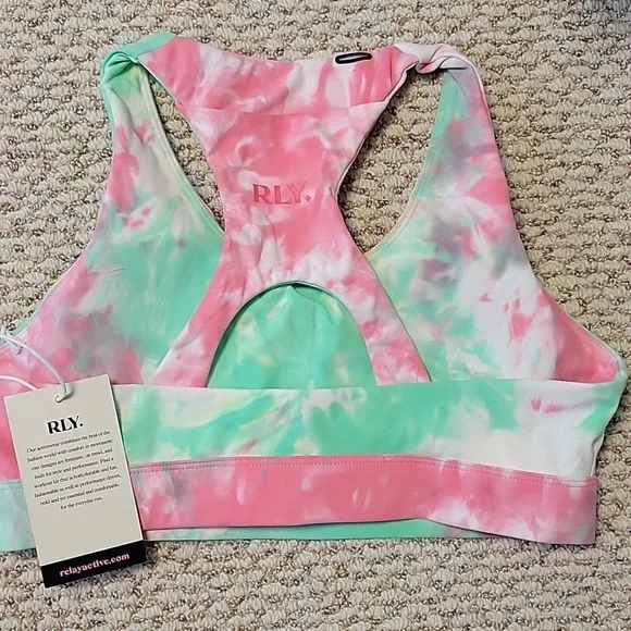 RLY Active Brooklyn Pocket Sports Bra. Size Medium. Pink and Green Tye Dye - Picture 2 of 4